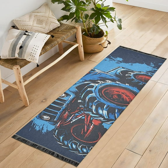 Monster Truck Runner Rug Machine Washable Area Rugs Carpet Non Slip Entryway Mat for Bedroom Entryway Front Door