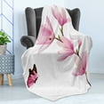 thumbnail image 4 of Nature Soft Flannel Fleece Blanket, Blossom Branch of Pink Flowers and Butterflies Fresh Spring Season Image, Cozy Plush for Indoor and Outdoor Use, 50" x 60", Pink Maroon Burgundy, by Ambesonne, 4 of 5