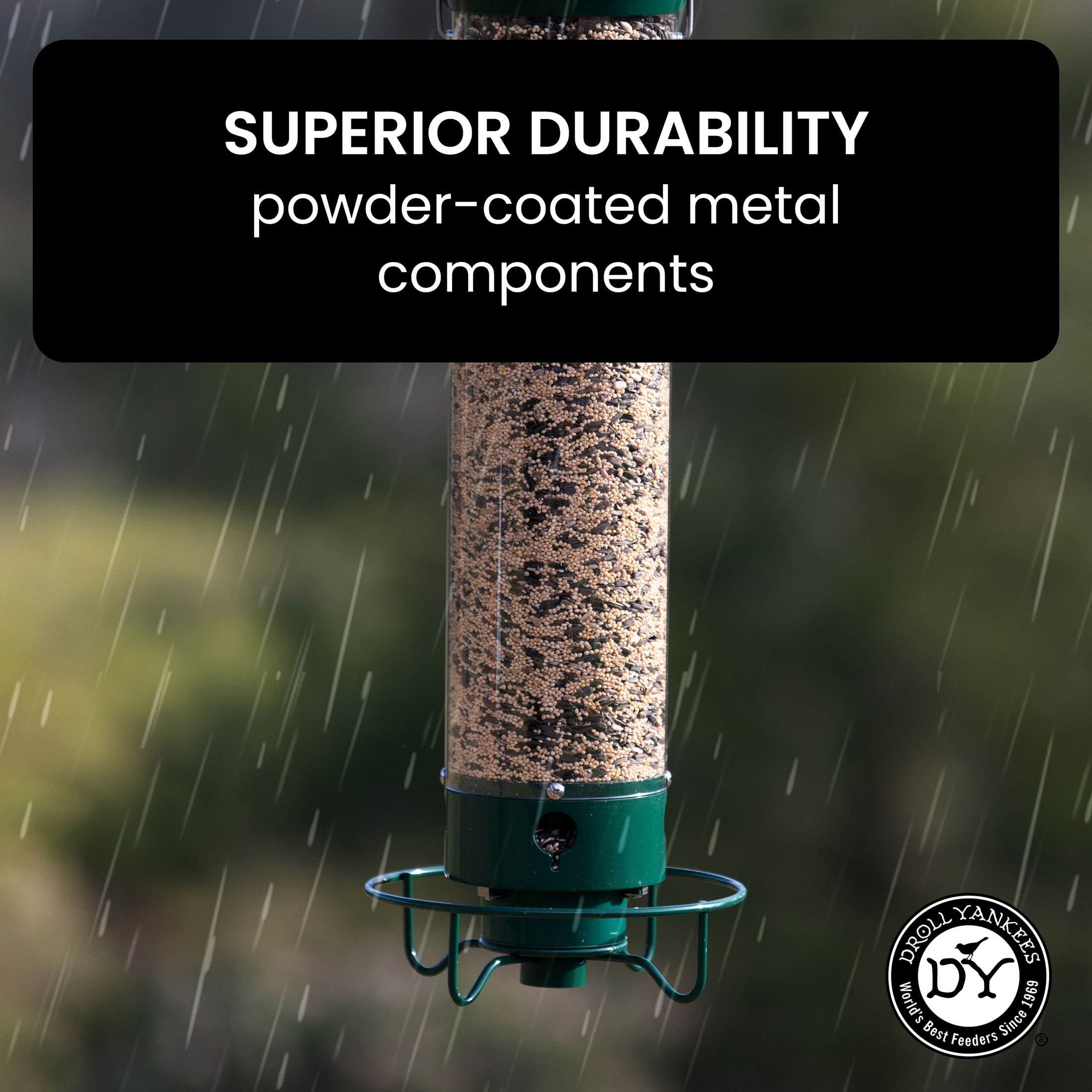 Droll Yankees Squirrel Proof Bird Feeders for Outdoors - YF-M - Flipper, Collapsible Perches, 5-Pound Seed Capacity, Green