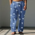 thumbnail image 1 of Pantalones largos para hombre, cintura elástica, transpirables, cómodos, suaves, informales, de playa, de poliéster., 1 of 5