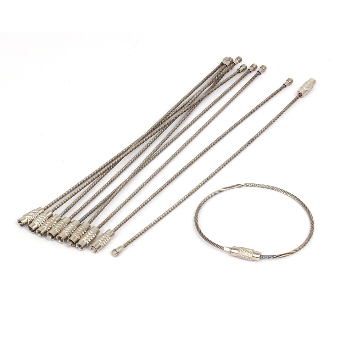 1.5mmx150mm Stainless Steel Wire Rope Key Rings Luggage Tag Loops