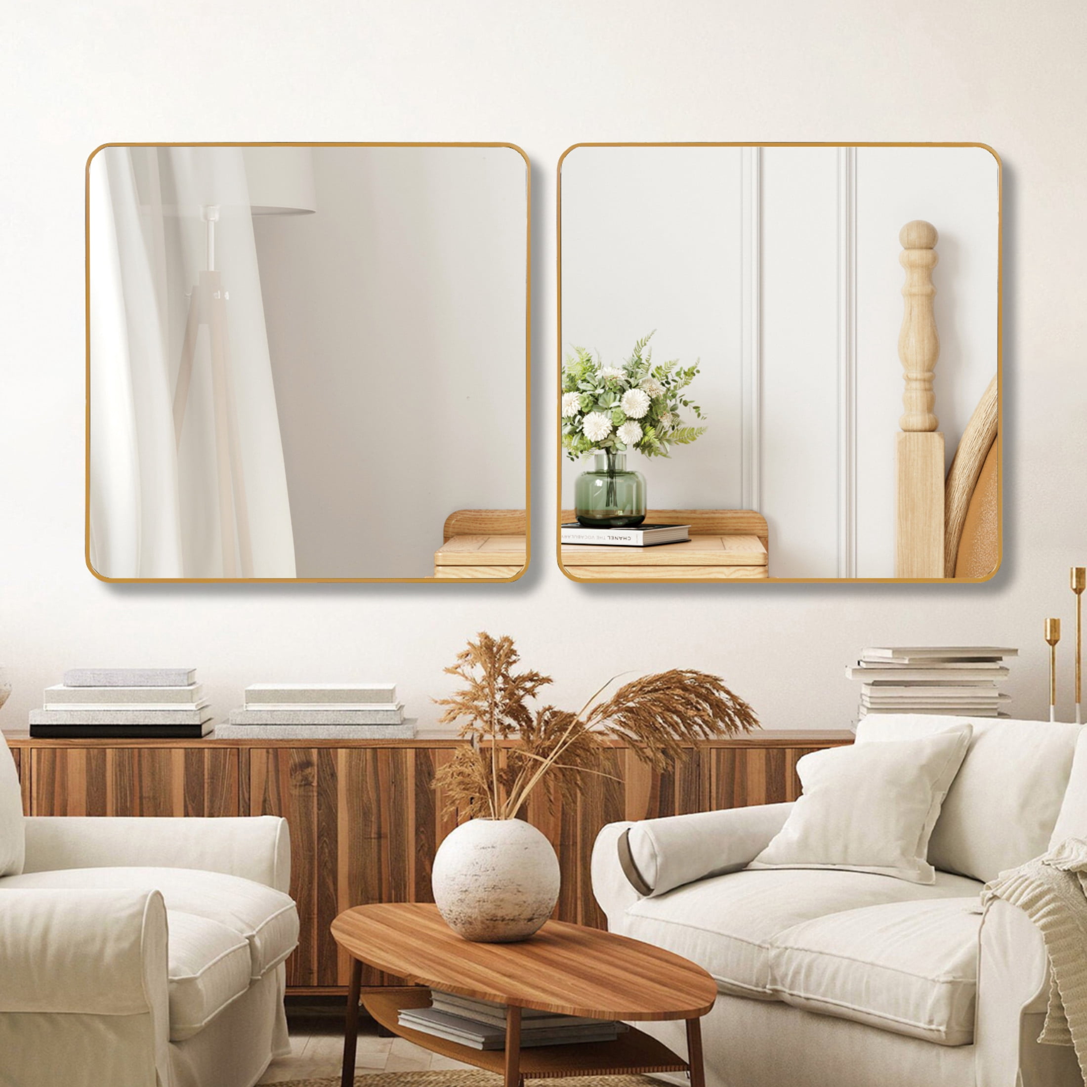 Noble House 30"x30" Square Metal Wall Mirror, Vanity Mirror for Bathroom, Bedroom & Living Room, Gold