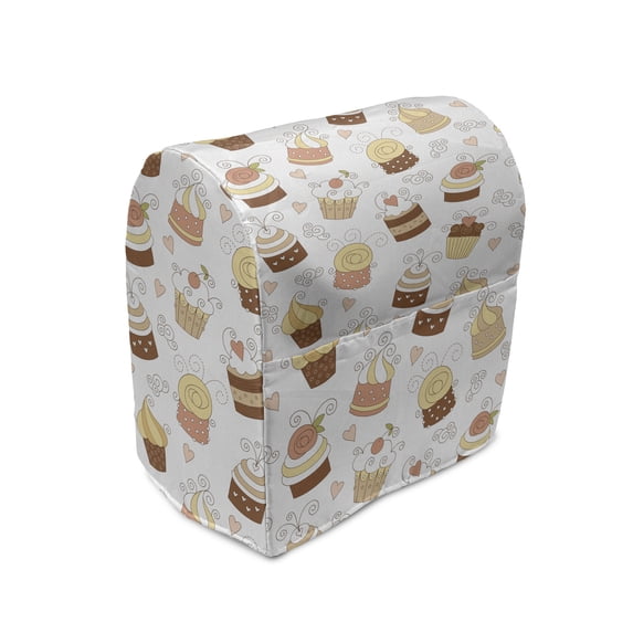 Cream and White Stand Mixer Cover, Cupcakes Various Toppings Whipped Cream Sugarpaste Fondant, Kitchen Appliance Organizer Bag Cover with Pockets, 5 Quarts, White Cream, by Ambesonne