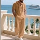thumbnail image 5 of Ceisia Men's Loose Fit Cotton-Linen Like 2-Piece Set Hooded Short Sleeve Shirt with Elastic Waist Wide Leg Pants Gifts, 5 of 9