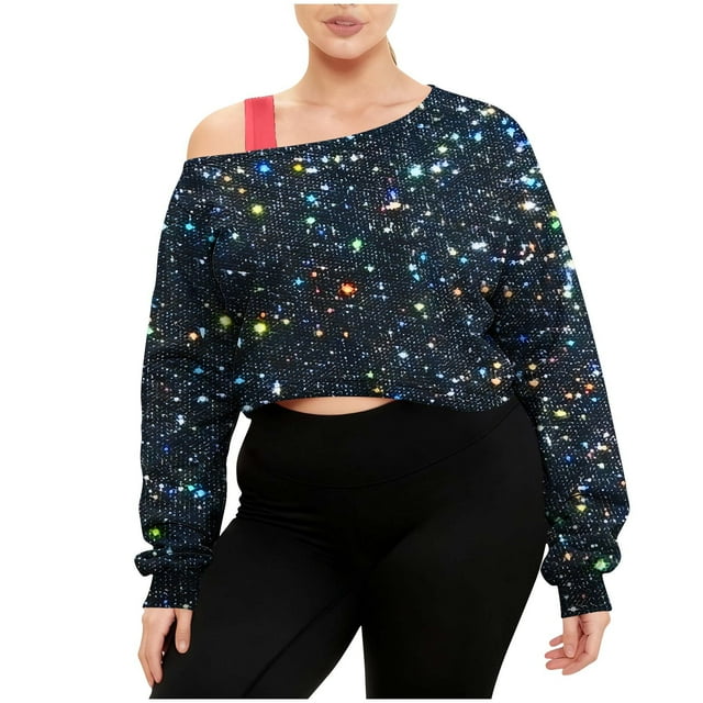 KIHOUT Subtle Star-Print Off-Shoulder Hoodie - Low-Key Sparkle for Family Gatherings & Weekend Coffee Runs; Soft Fabric Fits Daily Comfort (S-XXL)