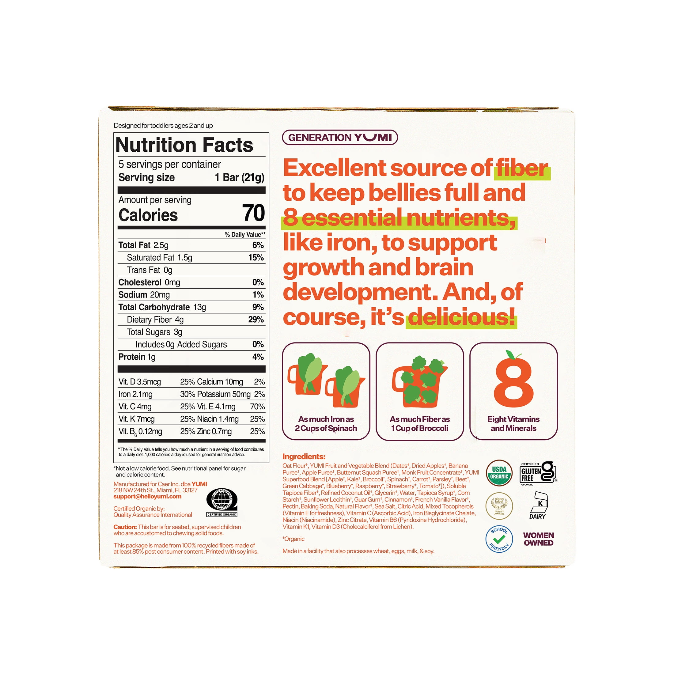 (3 pack) YUMI Organic Apple & Cinnamon Squash Toddler Snack Bars - 3.7oz/5ct