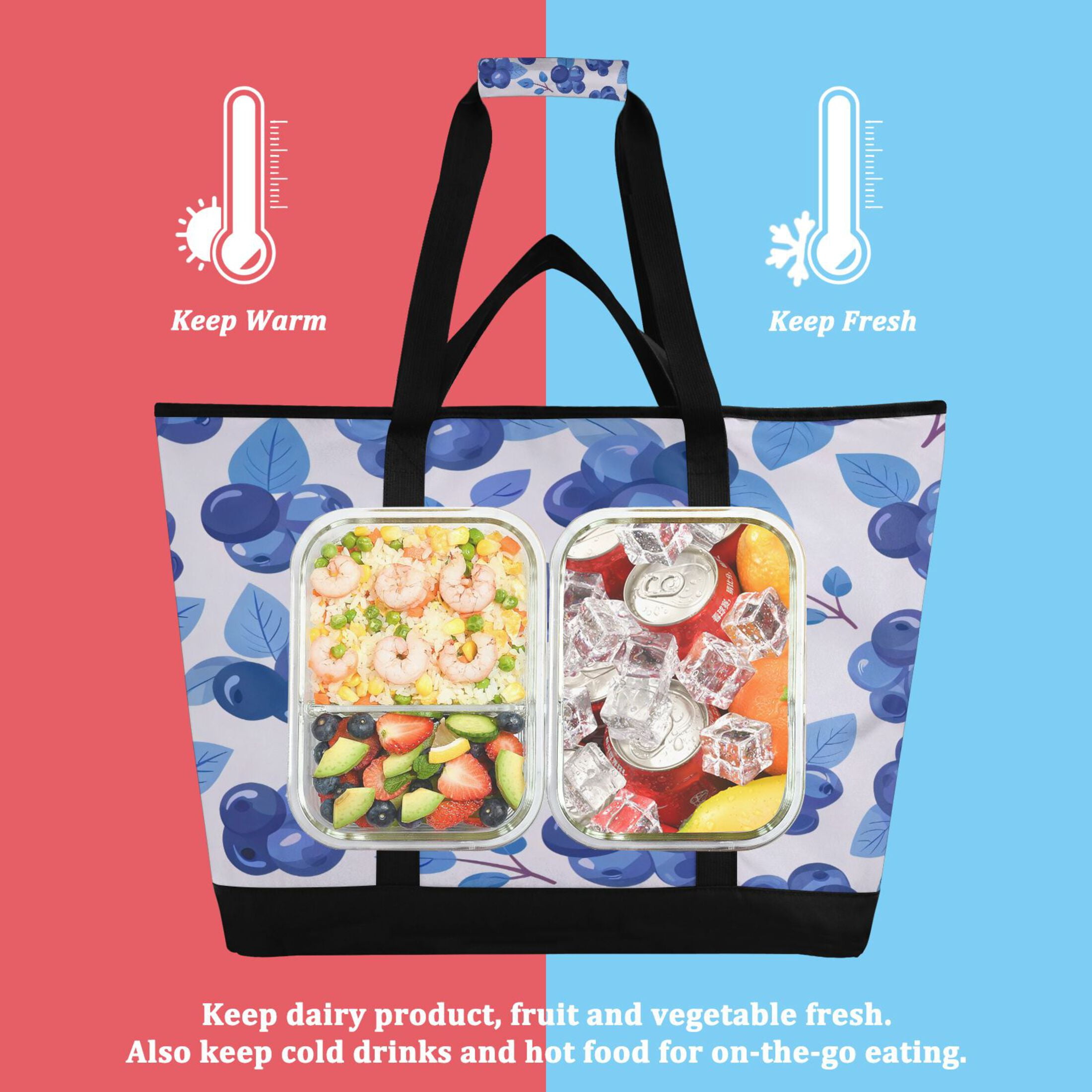 Large Hand-held Ice Pack Picnic Bag Insulation and Refrigeration Suitable for Shopping Picnics and Camping Blueberry