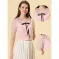 thumbnail image 2 of Blusa Informal Allegra K de Manga Corta con Escote Plisado y Lazo para Mujer Rosa Claro S, 2 of 4