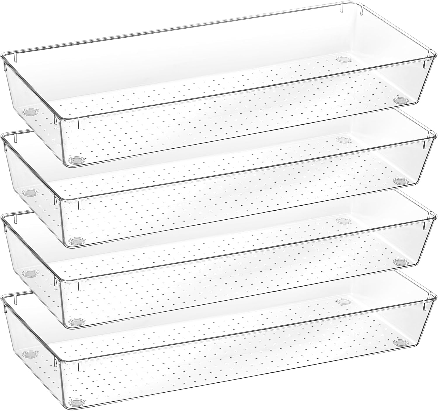 RGHJAR-4 Pack 15" X 6" Kitchen Drawer Organizers, Clear Plastic Drawer Organizer Tray, Storage Bins for Flatware, Silverware, Utensil, Cutlery