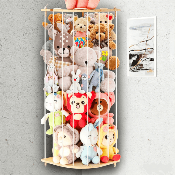 ZYHYPWW Wooden Stuffed Animal Storage Shelf, Star Pattern Adjustable Hanging Plush Toy Organizer, Corner Toy Holder for Kids Bedroom Nursery Playroom