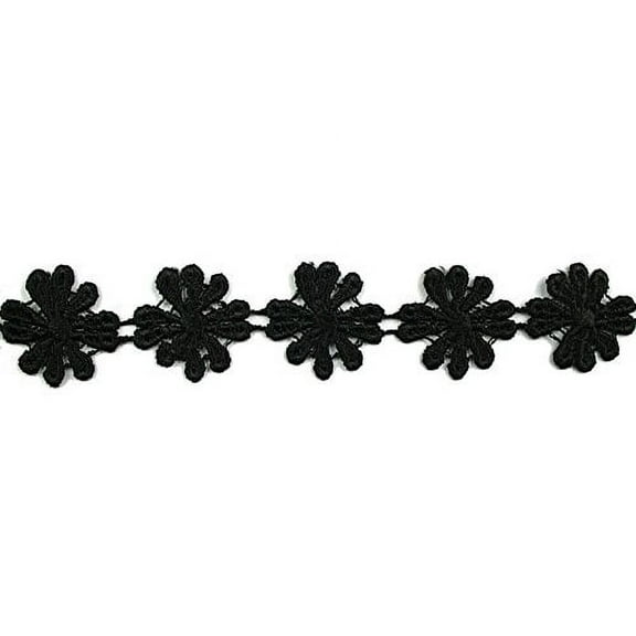Altotux 7/8 Inches White Ivory Yellow Cuttable Venice Lace Daisy Flower By 3 Yards (Black)