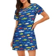 thumbnail image 1 of Balery Submarines And Whales Camisón de manga corta con cuello redondo para mujer, cómodo y elegante., 1 of 6