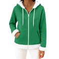 thumbnail image 2 of Wutalume Women's Casual Fashion Long Sleeved Zip Up Fleece Hooded Cardigan, Soft and Warm Outerwear for Relaxed Style and Winter Layering,Green XL, 2 of 5