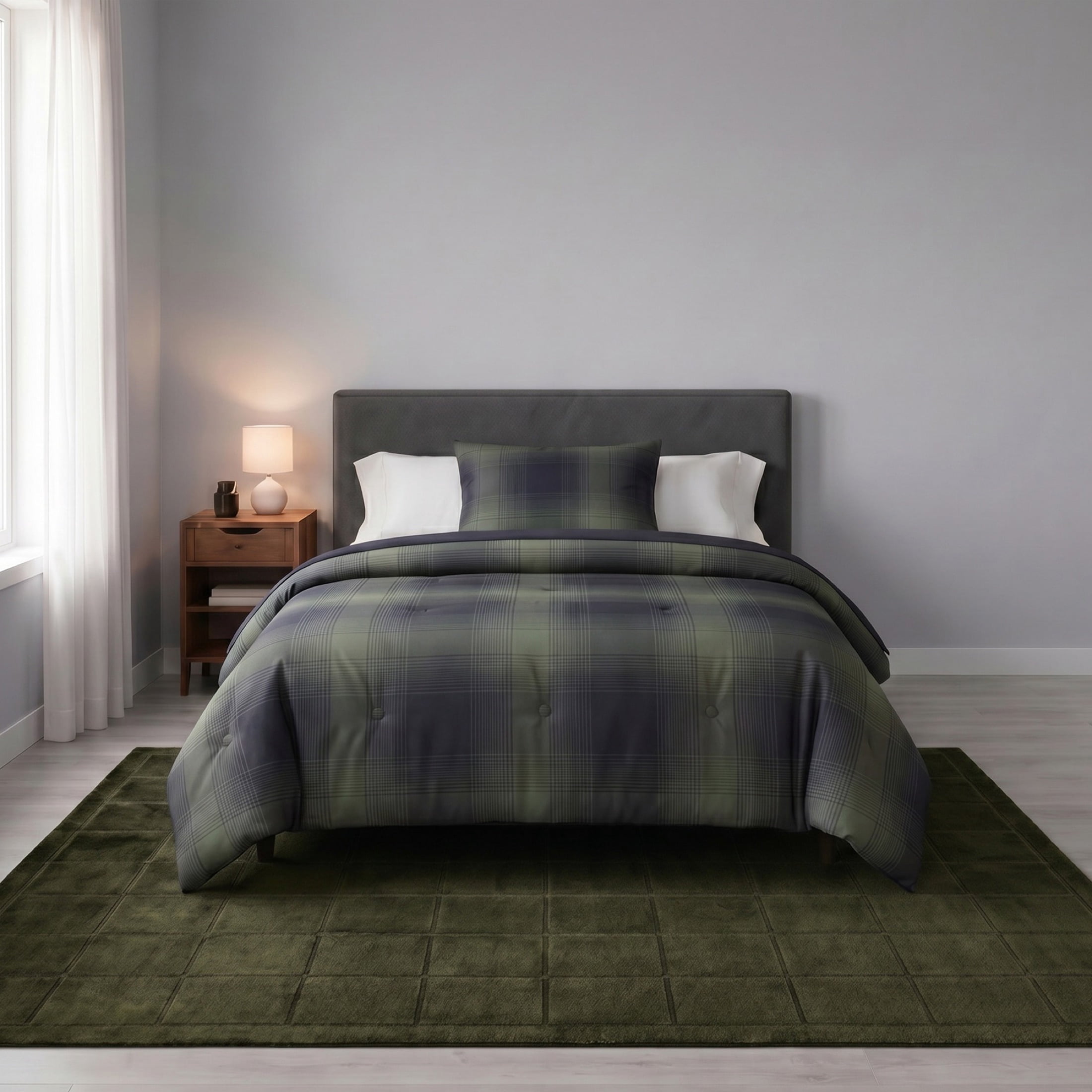 Mainstays High-Low Tufted Grid Dark Green Indoor Area Rug, 8 ft x 10 ft