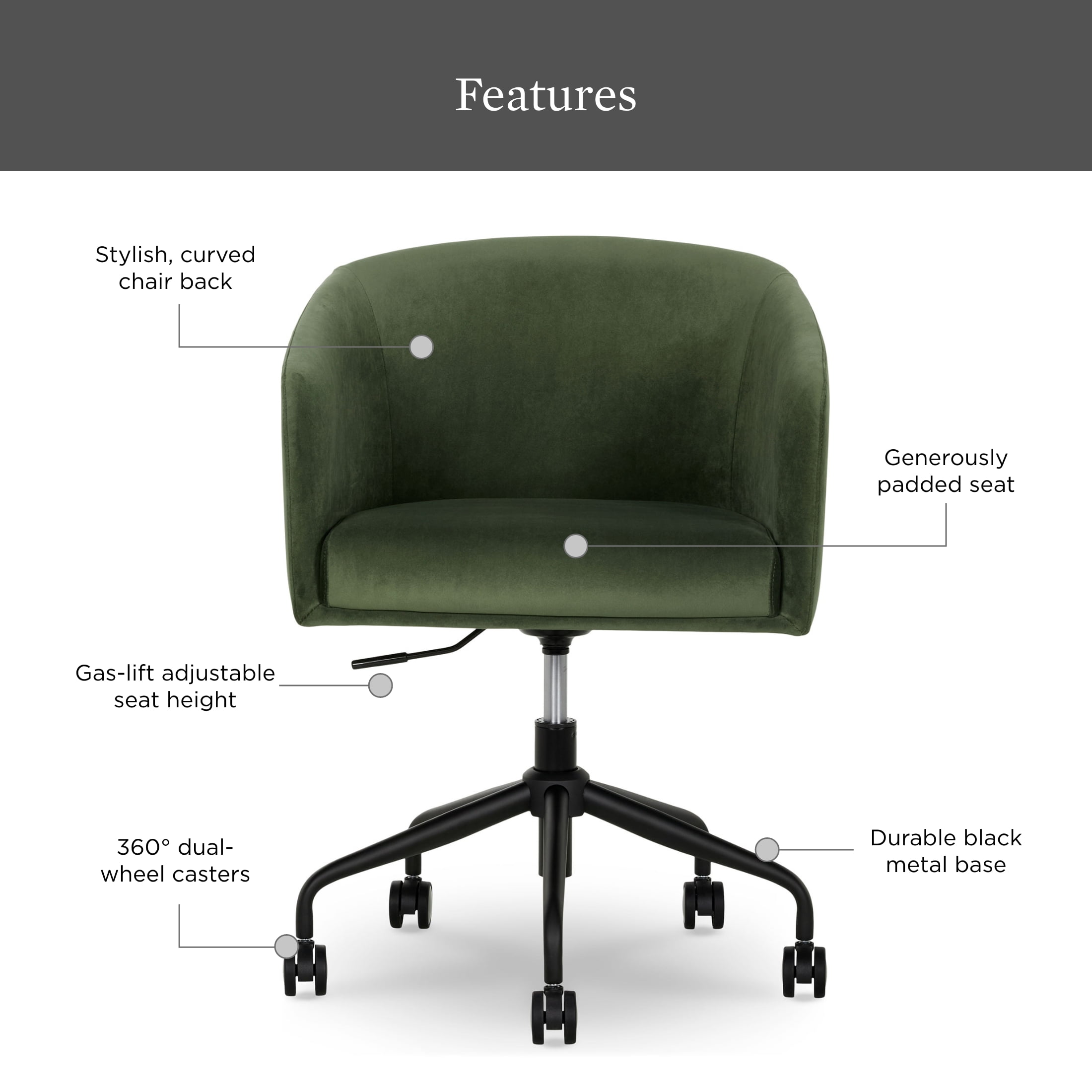 Better Homes & Gardens Wyatt Velvet Office Chair, Olive