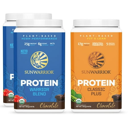 Sunwarrior - Warrior Blend - Organic Vegan Protein Powder (Chocolate, 60 Servings) + Sunwarrior - Classic Plus - Vegan Protein Powder (30 Servings, Chocolate)