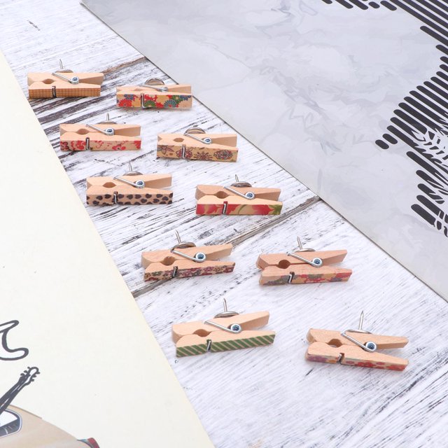 DEEPCRAFF 20pcs Pegs Wooden Clips Assorted Color for Organizing Notes and Photos