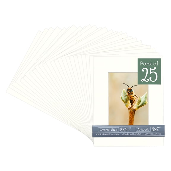 Antique White Picture Frame Mat for 8x10 Frames - Fits 5x7 Photos - 25 Mats