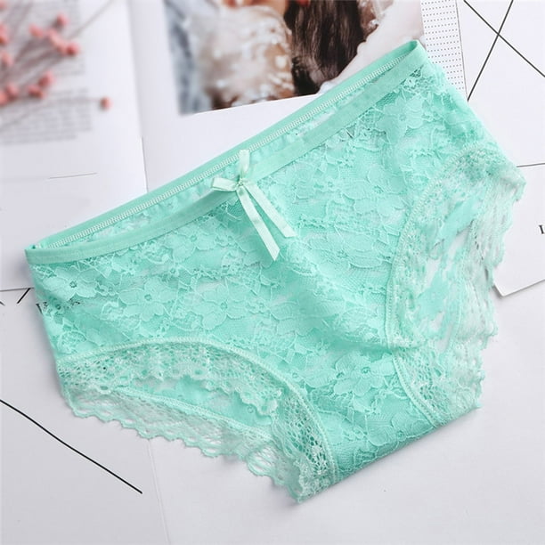 nsendm Female Underpants Adult Women Boxers Underwear Women Lace Sexy  Panties Hollow Mesh Trousers Bow Low Waist Panties Underwear Pack(Green,  One Size) 