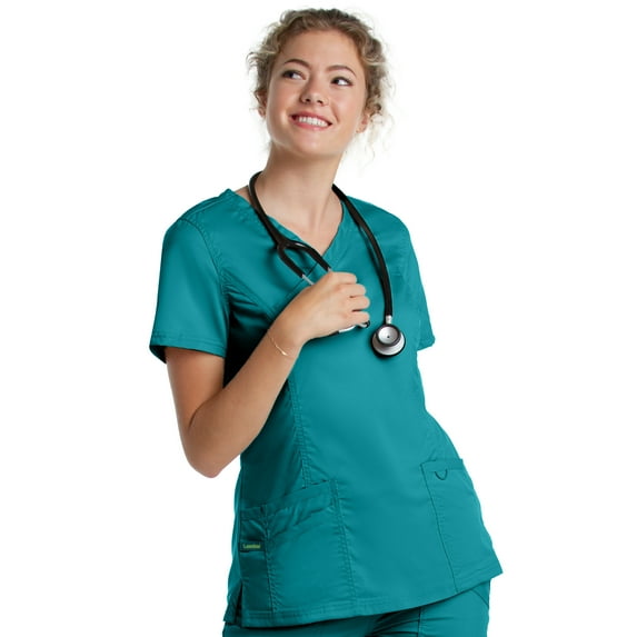 Landau ProFlex Tailored Fit Stretch 3-Pocket Mock Wrap Scrub Top for Women 4161