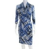 Pre-owned|Catherine Malandrino Womens Abstract V Neck Quarter Sleeve Midi Dress Blue S