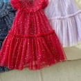 thumbnail image 6 of MEZZALL Toddler Girls Fly Sleeve Star Moon Sequin Dress Dance Party Ruffles Dresses Adorable Kids Crew Neck Solid Color Child Sundress, 6 of 6