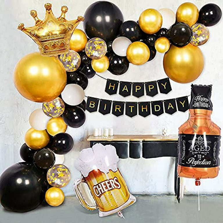 Black Gold Birthday Decorations for Men Women Birthday Party Supplies Black  Gold Party Decorations Gold Foil Confetti Balloons Happy Birthday Banner