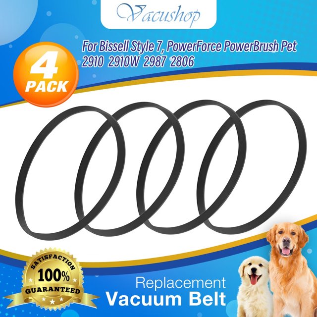 Correas de repuesto VACUSHOP Style 7 para aspiradoras Bissell PowerForce PowerBrush Pet 2910, 2910W y TurboClean PowerBrush Lightweight Pet 2987, 29878, 29879, 2806, 28062, 28068 (paquete de 4)