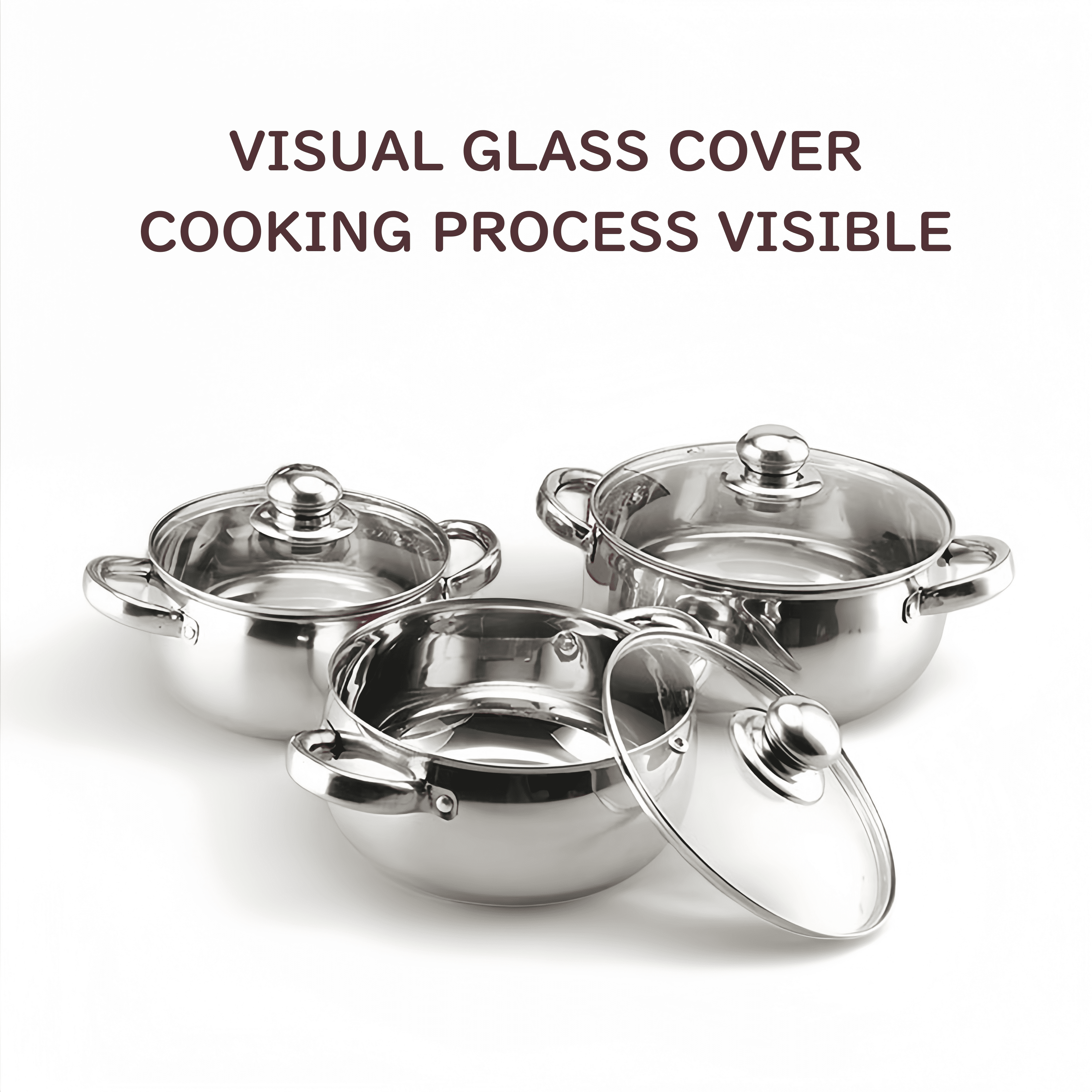 Bestdin 10-Piece Stainless Steel Cookware Set – 5 Pots with Glass Lids, Thickened Bottom, Universal Stovetop Compatible, Easy to Clean, Non-Toxic Kitchen Set for Cooking