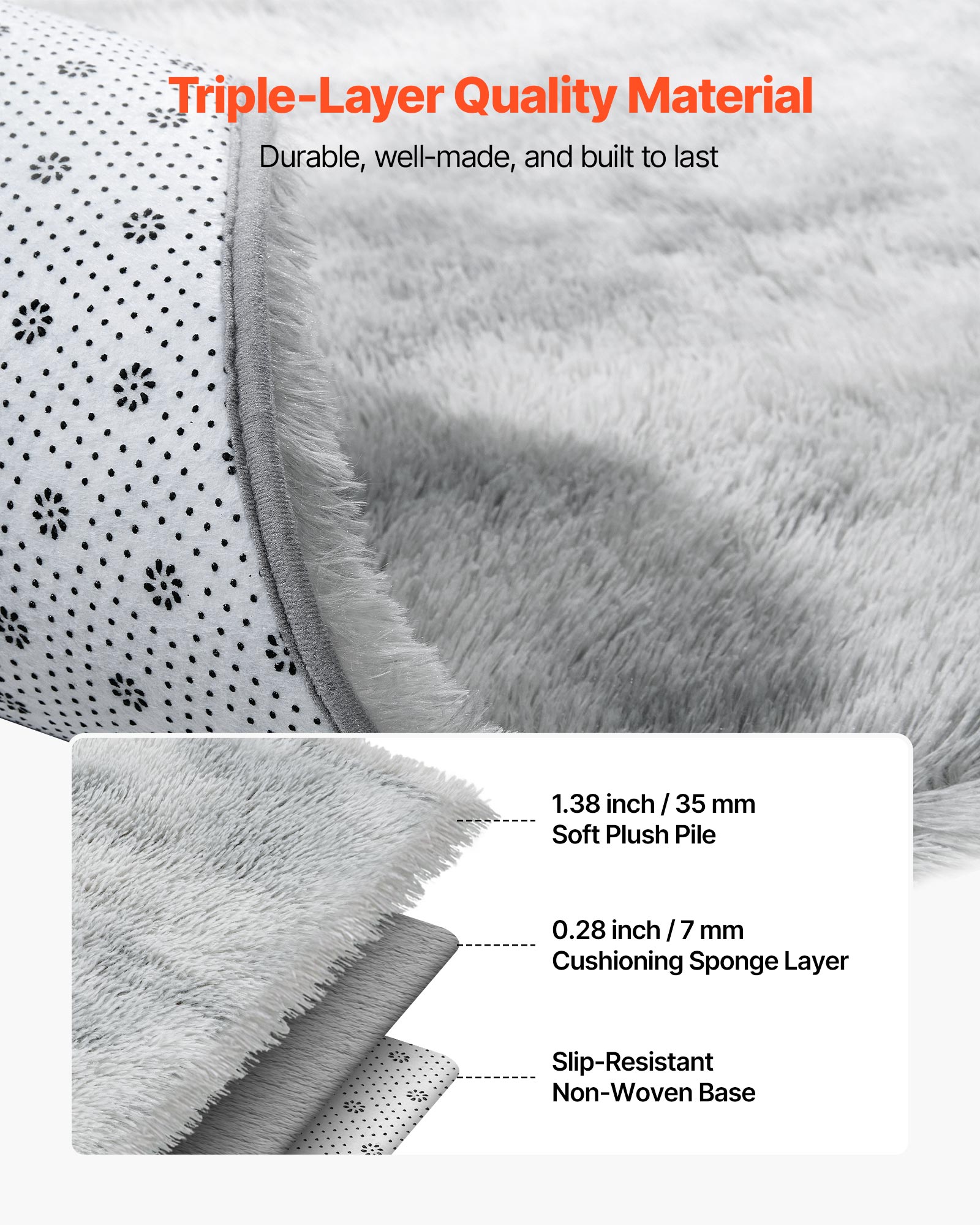 VEVOR Indoor Plush Area Rugs, 6 x 9 ft Soft Plush Carpet, Furry Shag Area Rugs for Living Room, Bedroom, Modern Home Decor Aesthetic Long-Pile Rug, Non-Shedding, Slip-Resistant, Tie-Dye Light Gray
