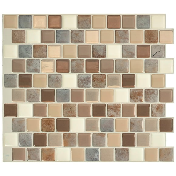 Smart Tiles Peel and Stick Backsplash Wall Tiles, Mosaic Beige, Brown , 4pcs, 10.2in x 8.85in