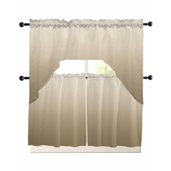Brown Beige Kitchen Curtains Set for Windows 3 Piece Cafe Curtains 36 Inch Length Swag Curtains Valances and Tier Set Gradient Monochrome Modern Country Drapes for Bedroom Bathroom Living Room
