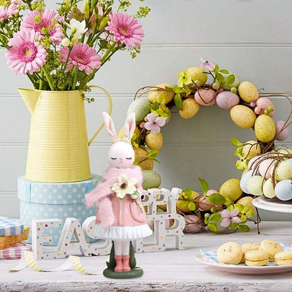 Jiibva Easter Bunny Statue Resin Rabbit Ornaments Cartoon Bunny Desktop Decor Rabbit Home Ornaments Bunny Easter Party Decor