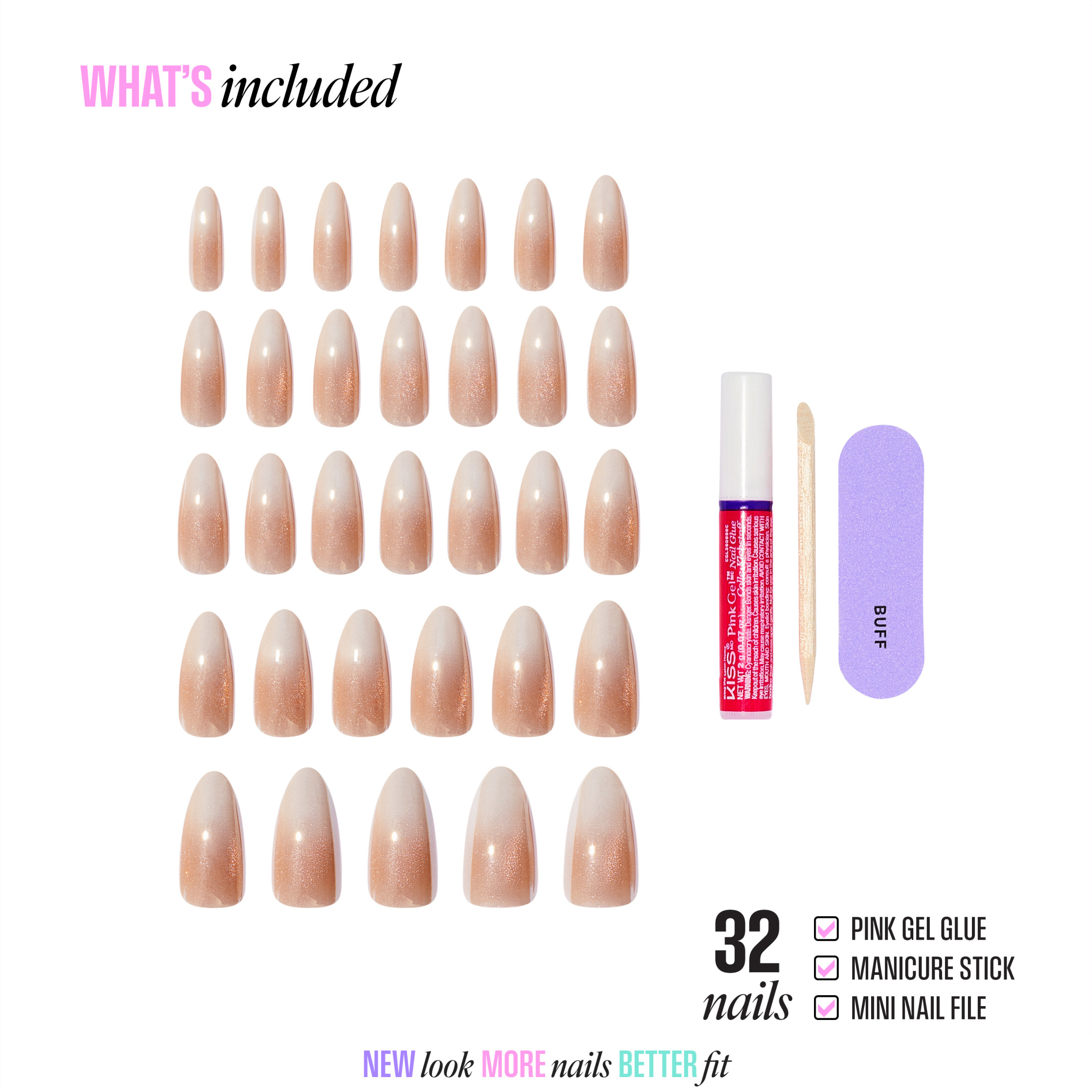 Kiss Glam Embellished Long Almond Press-On Nails, Beige, 32 Pieces photo 4