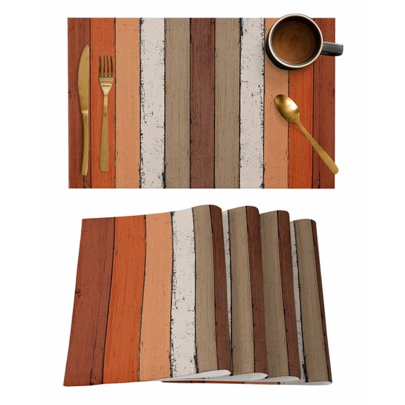 Placemats Set of 6, Burnt Orange Brown Woven Placemat, Linen Place Mats for Kitchen/Dining Tables, Farmhouse Vintage Wooden Washable Table Mats for Party