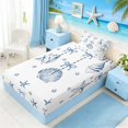 thumbnail image 5 of Manfei Blue White Seashell Starfish Bow Twin Sheet Sets for Kids Girls, Sea Animal Bedding 3pcs, 1 Flat Sheet, 1 Fitted Sheet and 1 Pillowcase, 5 of 6