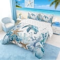 thumbnail image 2 of Manfei Watercolor Blue White Sea Turtle Queen Comforter Set for Kids Boys and Girls, Starfish Coral Bedding Comforter Set, Reversible 3-Piece, 1 Comforter and 2 Pillowcases, 2 of 6