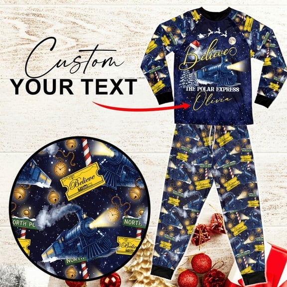 ARAZOP Personalized Christmas Train Pajama Set, Xmas Express Train Print Long Sleeve Top and Pants Gift For Family, North Pole Winter Sleepwear