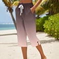 thumbnail image 2 of Ihhxva Women's Cotton Capri Pants Relaxed Fit Side Slit Button Floral Elastic Waist Pockets Straight-Leg Mid Rise Casual Summer S-2XL, 2 of 6
