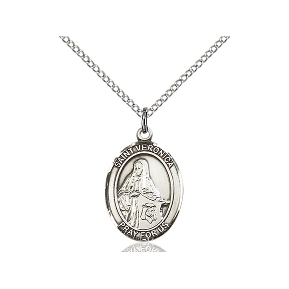 Sterling Silver St. Veronica Pendant 3/4 x 1/2 inches with Sterling Silver Lite Curb Chain