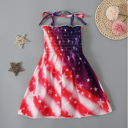 

Danhjin Girls Dress 4th of July Independence Day Shirt Dress Suit American Flag Stars Suspender Summer Costume Beach Sundress - Summer Savings Clearance
