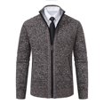 thumbnail image 2 of Men's Loose Casual Knit Stand Collar Zipper Pullover Long Sleeve Shirt for Fall Winter Daily Wear Christmas Gift,Light Brown,S, 2 of 5