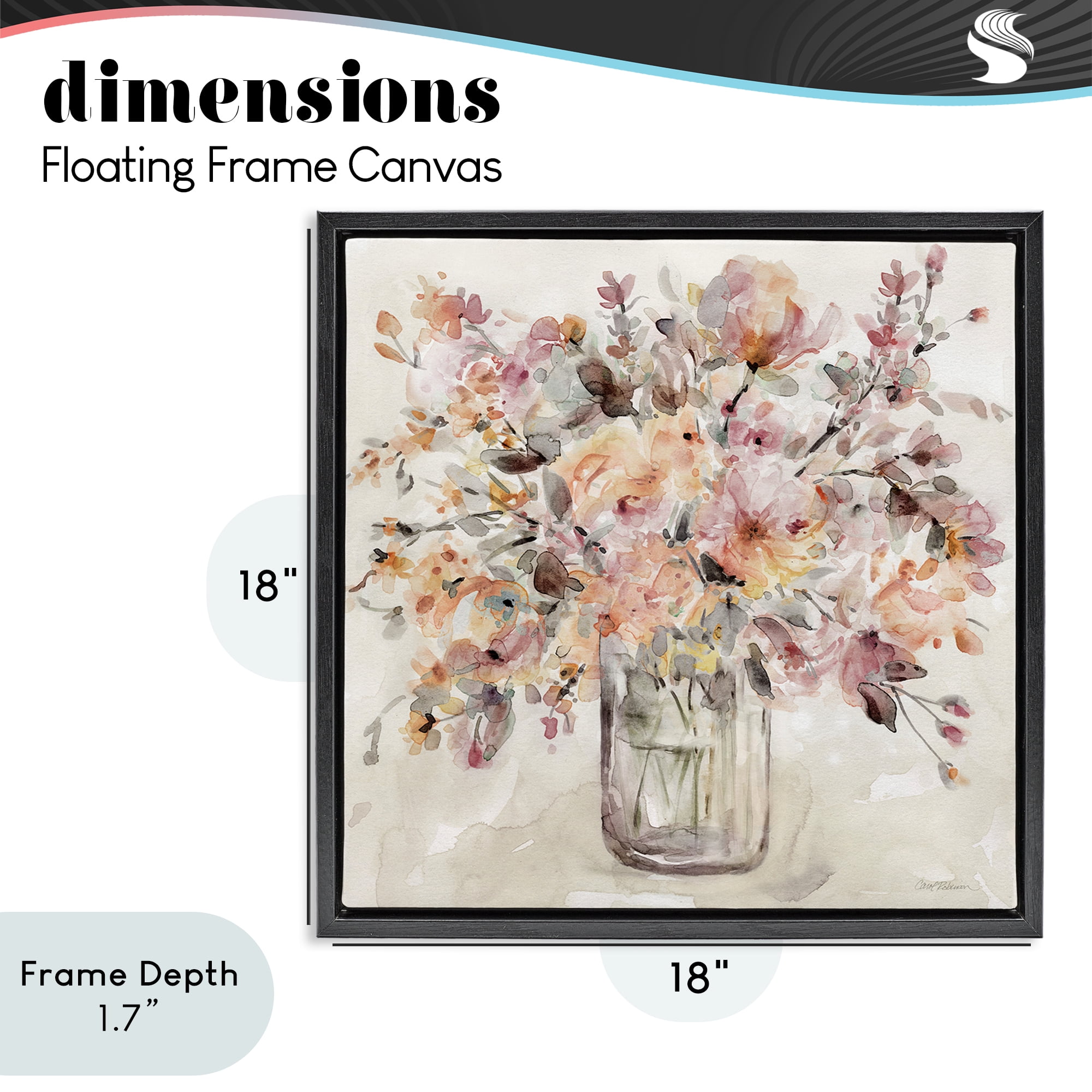 Stupell Industries Fluid Petals Watercolor Bouquet Black Framed Floater Canvas Wall Art, design by Carol Robinson