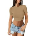 thumbnail image 3 of Uooqdmx Crop Tops for Women, Short Sleeve Shirts for Women, Women Plain Tshirt, Going Out Crop Tops Crew Neck Casual Basic Tight Tees Shirt, Fitted Shirts for Women, Khaki XL, 3 of 5