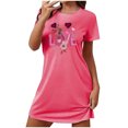 thumbnail image 1 of Tnhcen Robe de Nuit Imprimé Cœur Romantique pour Femmes Grande Taille Manches Courtes Col Rond Robe Courte Polyester Spandex Doux P-2TG pour Maison/détente, 1 of 3