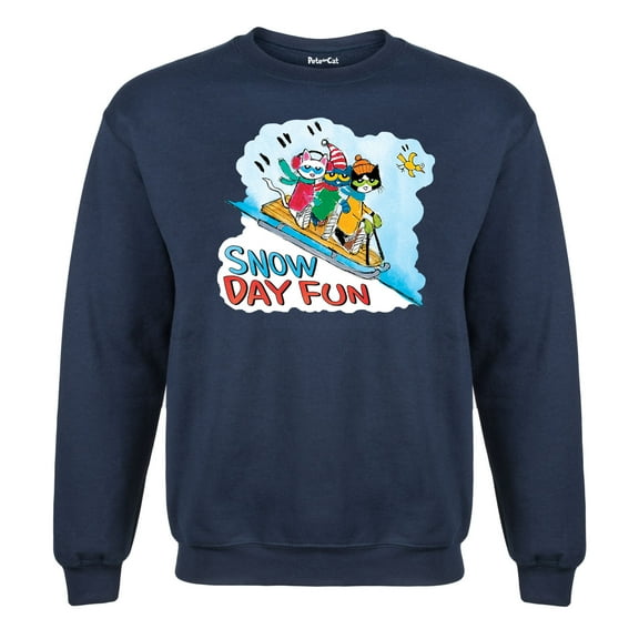 Pete The Cat - Christmas Holiday Snow Day Fun Adult - Adult Crew Fleece