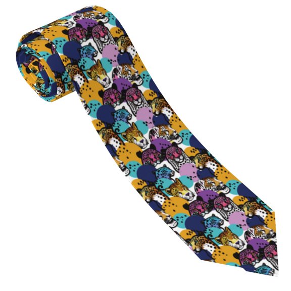 Xecao Retro Panther Print Tie For Men Necktie Woven Jacquard Neck Ties,Classic Men's Tie