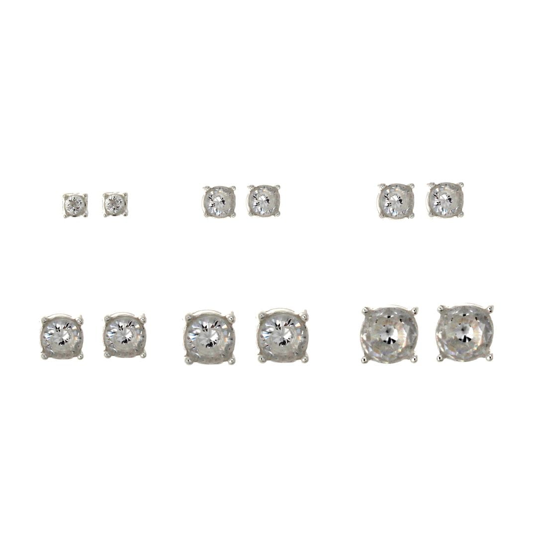 Time and Tru Women's Jewelry Essentials Simulated Diamond Stud Earrings, 6-Pack
