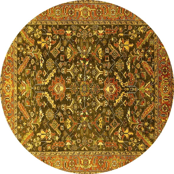 Ahgly Company Indoor Round Oriental Yellow Industrial Area Rugs, 8' Round
