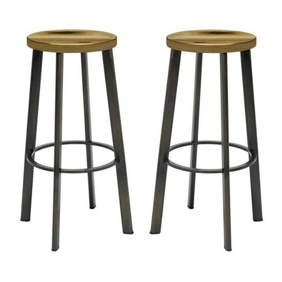 Home Square 30" Transitional Stainless Steel Bar Stool in Natural - Set of 2